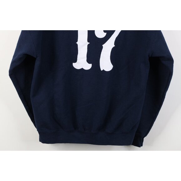 Vintage 90s Y2K Mens Large Distressed New York Yankees Baseball Hoodie Blue - Picture 14 of 14